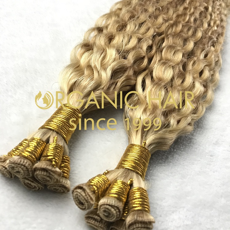 High quality human hair curly hand tied weft I17
